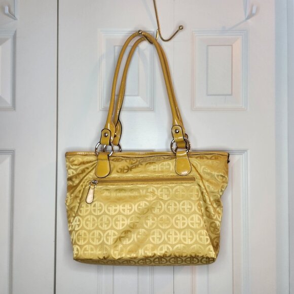 Giani Bernini NEW Gold Logo Tote Bag Faux Leather & Fabric Shoulder Purse NWOT - Picture 3 of 14
